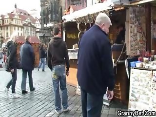 Old tourist is picked up and screwed on floor